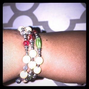 Pearl and multicolored beaded wrap bracelet